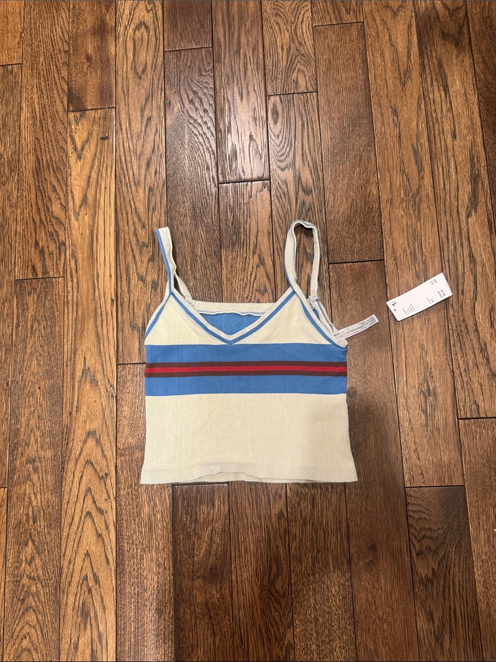 Urban Outfitters Cream Stripe Cropped Tank with Blue & Red Bands - Picture 1 of 3